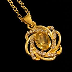 Golden Glow Faux Citrine Pendant Necklace in Polished Gold Tone